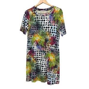Snoskins Womens Abstract Polka Dot Tropical T-Shirt Dress Size L Made in USA